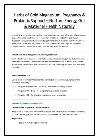 Herbs of Gold Magnesium, Pregnancy & Probiotic Support – Nurture Energy, Gut & Maternal Health