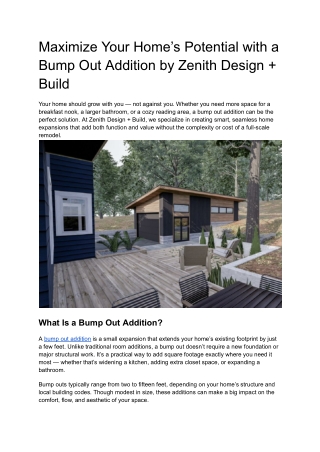 Maximize Your Home’s Potential with a Bump Out Addition by Zenith Design   Build