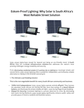 Eskom-Proof Lighting Why Solar is South Africa's Most Reliable Street Solution