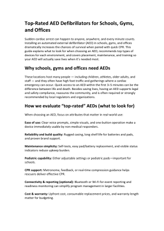 Top-Rated AED Defibrillators for Schools, Gyms, and Offices