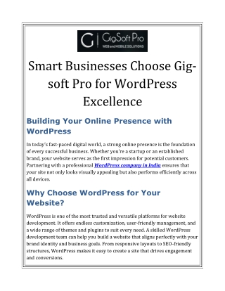 Smart Businesses Choose Gigsoft Pro for WordPress Excellence