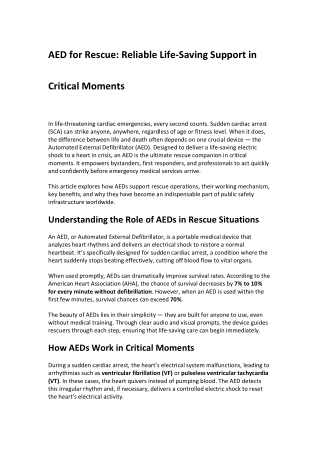 AED for Rescue Reliable Life-Saving Support in Critical Moments