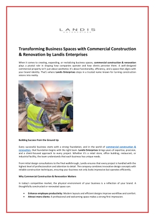 Landis Enterprises Redefining Excellence in Commercial Construction & Renovation
