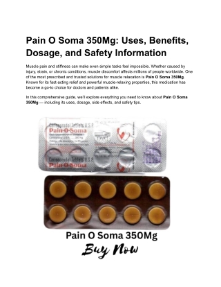 Pain O Soma 350Mg: Uses, Benefits, Dosage, and Safety Information