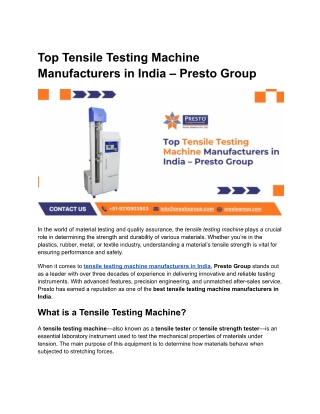 Top Tensile Testing Machine Manufacturers in India – Presto Group