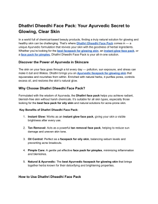Dhathri Dheedhi Face Pack_ Your Ayurvedic Secret to Glowing, Clear Skin F