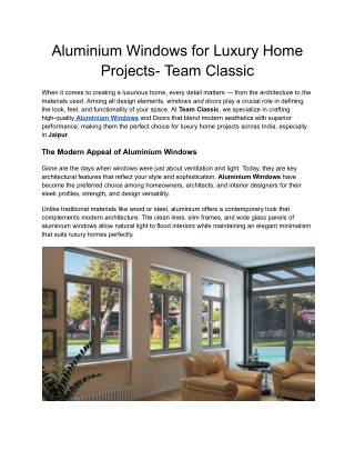 Aluminium Windows for Luxury Home Projects- Team Classic