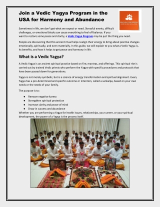 Join a Vedic Yagya Program in the USA for Harmony and Abundance
