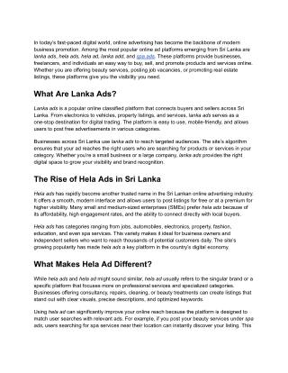 Exploring the World of Lanka Ads, Hela Ads, Hela Ad, Lanka Add, and Spa Ads