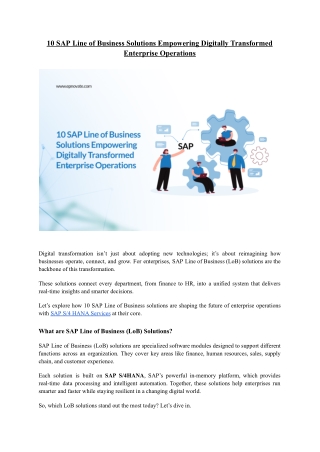 10 SAP Line of Business Solutions Empowering Digitally Transformed Enterprise Operations