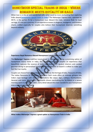 Honeymoon Special Trains in India – Where Romance Meets Royalty on Rails