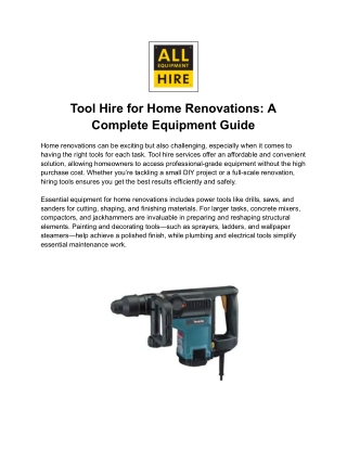 Tool Hire for Home Renovations_ A Complete Equipment Guide