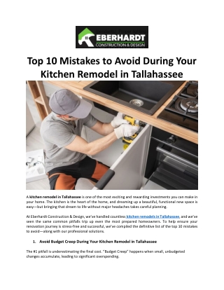 Top 10 Mistakes to Avoid During Your Kitchen Remodel in Tallahassee