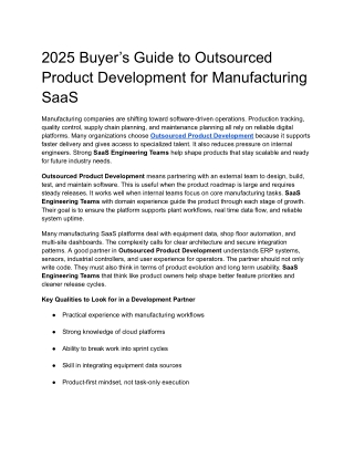 2025 Buyer’s Guide to Outsourced Product Development for Manufacturing SaaS