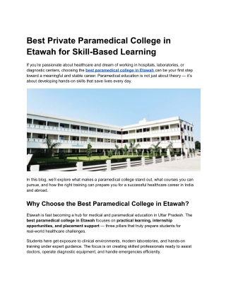 Best Private Paramedical College in Etawah for Skill-Based Learning