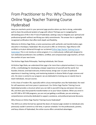 Why Choose the Online Yoga Teacher Training Course Hyderabad