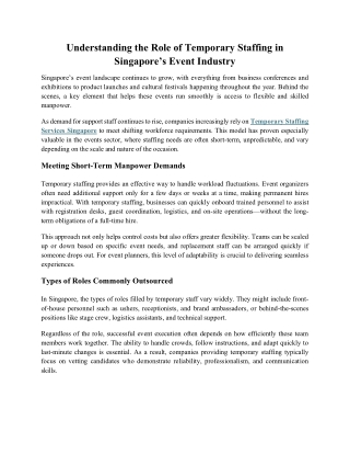 Understanding the Role of Temporary Staffing in Singapore’s Event Industry