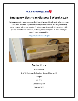 Emergency Electrician Glasgow | Wesuk.co.uk