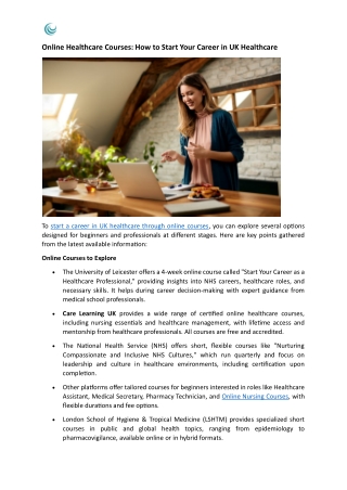 Online Healthcare Courses - How to Start Your Career in UK Healthcare