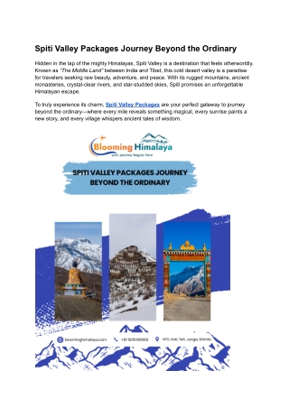 Spiti Valley Packages Journey Beyond the Ordinary