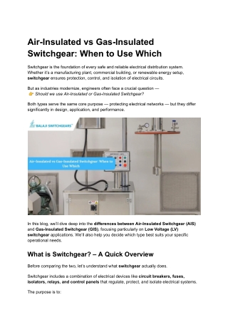 Air-Insulated vs Gas-Insulated Switchgear: Key Differences and Selection Guide