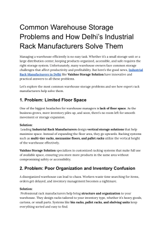 Common Warehouse Storage Problems and How Delhi’s Industrial Rack Manufacturers Solve Them