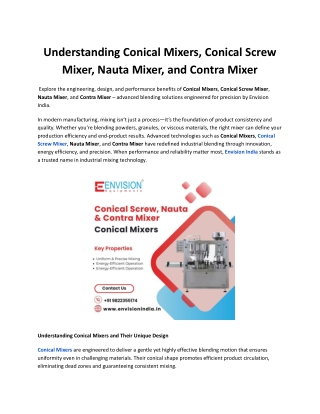 Understanding Conical Mixers, Conical Screw Mixer, Nauta Mixer, and Contra Mixer