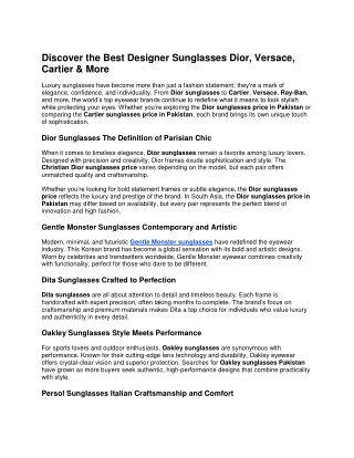 Discover the Best Designer Sunglasses Dior