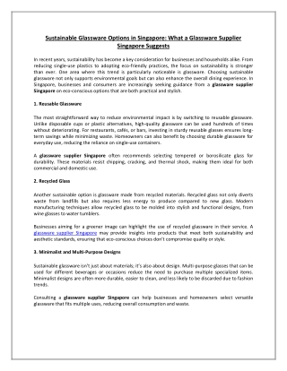 Sustainable Glassware Options in Singapore What a Glassware Supplier Singapore Suggests