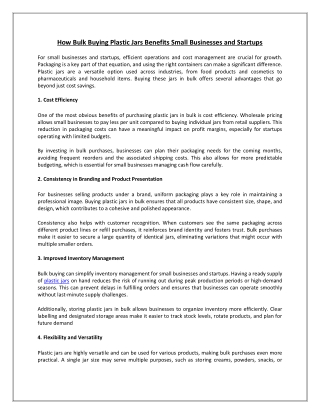 How Bulk Buying Plastic Jars Benefits Small Businesses and Startups