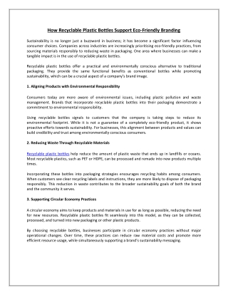 How Recyclable Plastic Bottles Support Eco-Friendly Branding