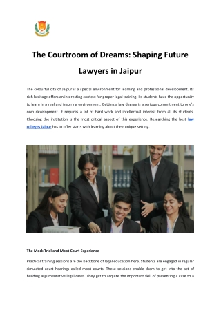 The Courtroom of Dreams Shaping Future Lawyers in Jaipur