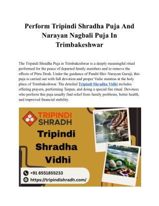 Perform Tripindi Shradha Puja And Narayan Nagbali Puja In Trimbakeshwar