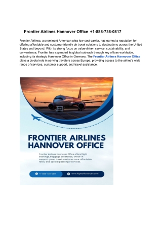 Frontier Airlines Hannover Office  1-888-738-0817