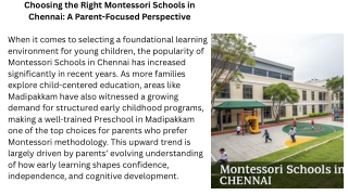 Choosing the Best Montessori Schools in Chennai: Parent Guide