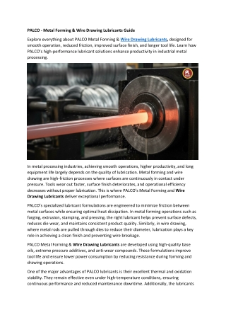 PALCO_ Metal Forming & Wire Drawing Lubricants Guide