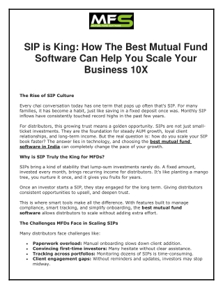 SIP is King How The Best Mutual Fund Software Can Help You Scale Your Business 10X