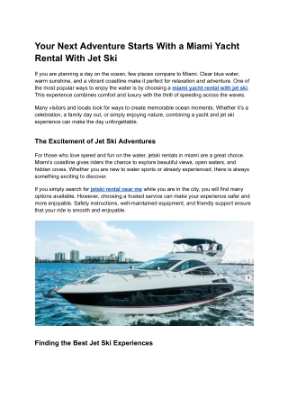 Your Next Adventure Starts With a Miami Yacht Rental With Jet Ski