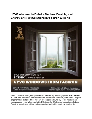 Premium uPVC Windows in Dubai – Upgrade Your Space with Fabiron Exports
