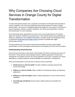 Why Companies Are Choosing Cloud Services in Orange County for Digital Transformation