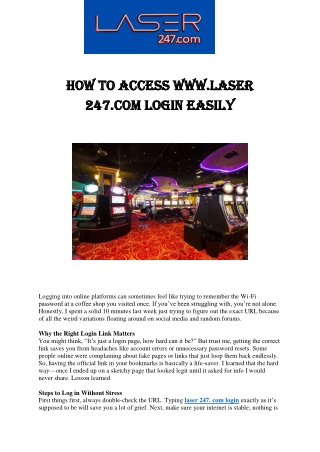 Easy Access with www.laser 247.com login