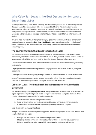 Why Cabo San Lucas is the Best Destination for Luxury Beachfront Living.Pdf