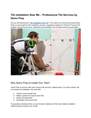 Tile Installation Near Me – Professional Tile Services by Demo Prep