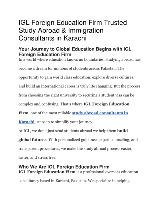 IGL Foreign Education Firm Trusted Study Abroad
