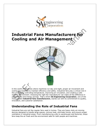 Reliable Industrial Fans Manufacturers for Cooling and Air Management (1)