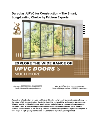 Durable & Energy-Efficient Duroplast UPVC for Construction – Fabiron Exports