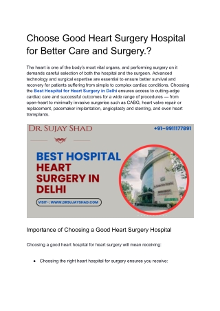 Why Choose Good Heart Surgery Hospital for Better Care and Surgery._