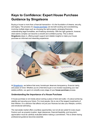Keys to Confidence Expert House Purchase Guidance by Singalsons