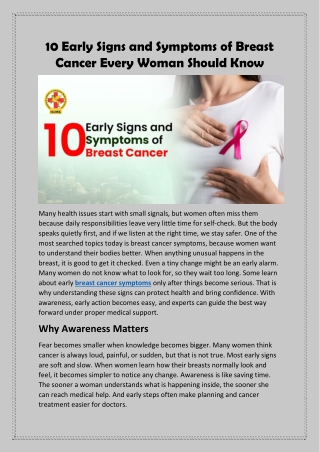 10 Early Signs and Symptoms of Breast Cancer Every Woman Should Know
