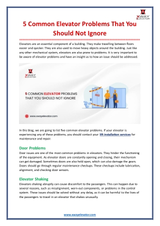 5 Common Elevator Problems That You Should Not Ignore